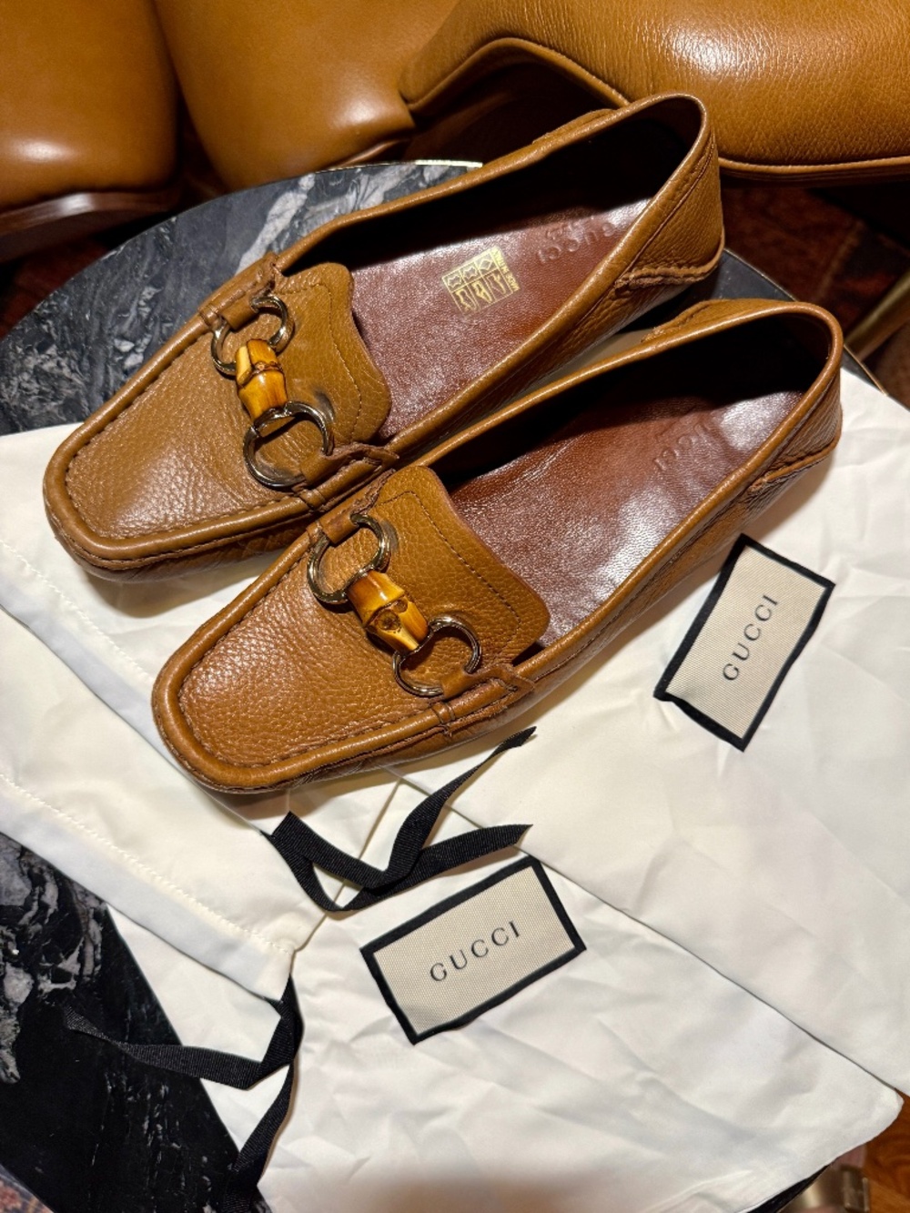 Gucci Bamboo Loafers with Original Dust Bags